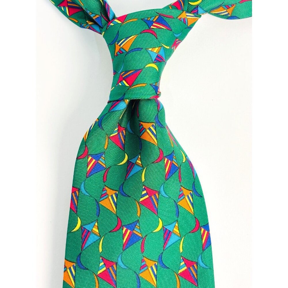 Burberry’s of London Vintage Vivid Tie Kites Geometric Green Red Blue England